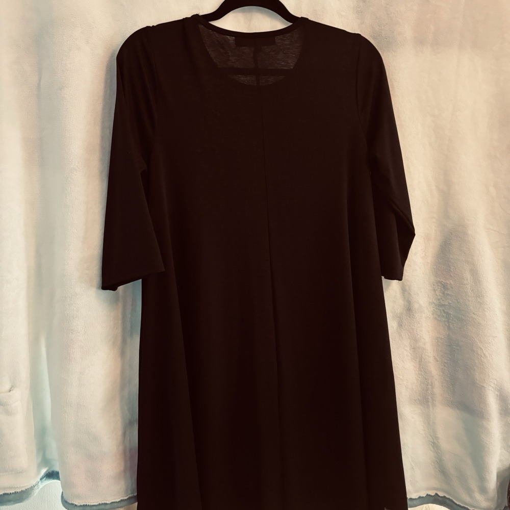 L&B Lucky Blessed tent swing dress SMALL Black Knit Pocket Dress stretch 3/4 - Picture 5 of 9